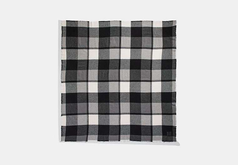 COACH®,OVERSIZED PLAID BLANKET SCARF,cashmere,Black,Front View