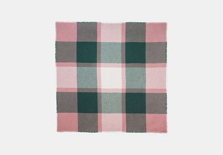 COACH®,OVERSIZED PLAID BLANKET SCARF,cashmere,Dusty Rose Multi,Front View