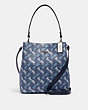 COACH®,TOWN BUCKET BAG WITH HORSE AND CARRIAGE PRINT,pvc,Medium,Silver/Indigo Pale Blue Multi,Front View