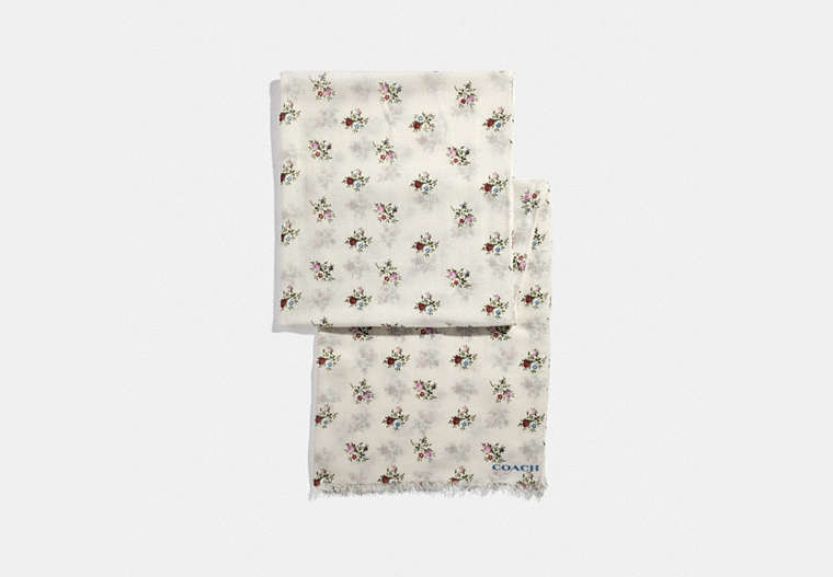 Allover Cross Stitch Floral Print Oblong Scarf