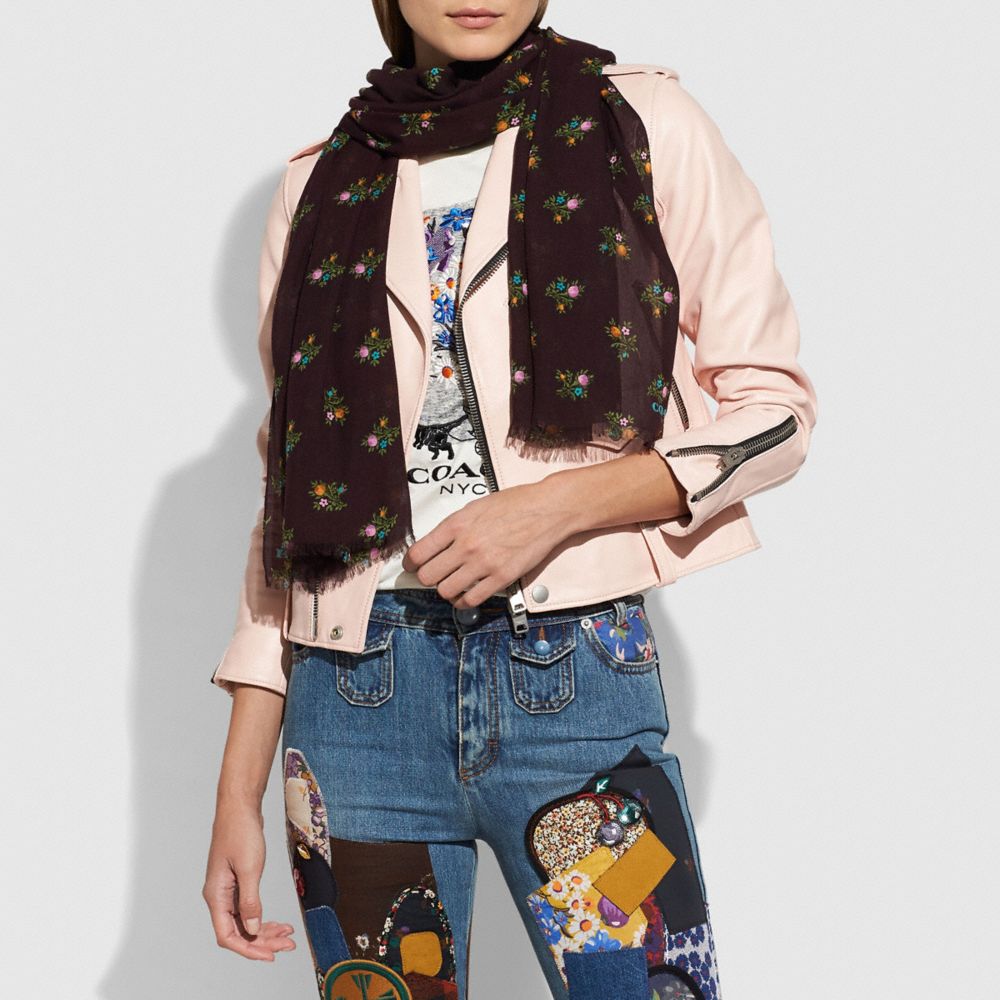 Allover Cross Stitch Floral Print Oblong Scarf