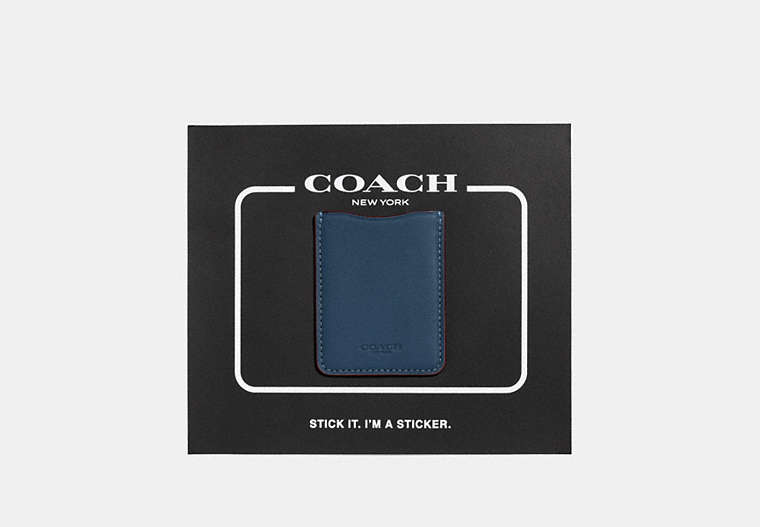 COACH®,PHONE POCKET STICKER,Leather,Dark Denim,Front View