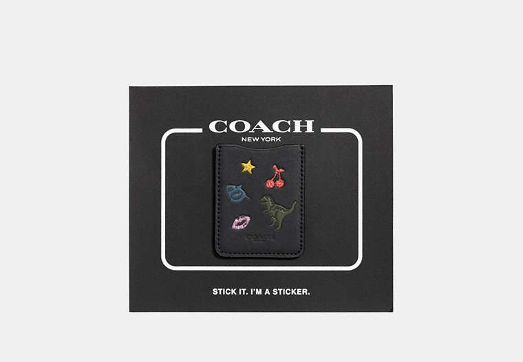 COACH®,PHONE POCKET STICKER,Leather,Multi,Front View