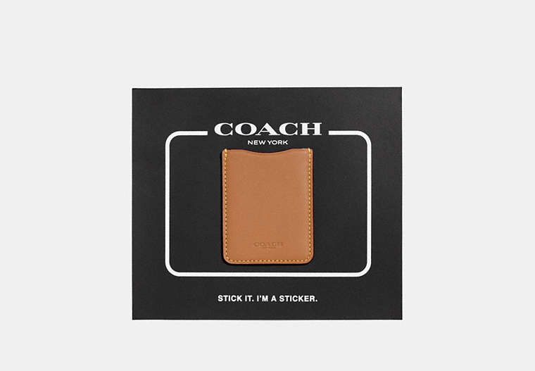 COACH®,PHONE POCKET STICKER,Leather,Saddle,Front View