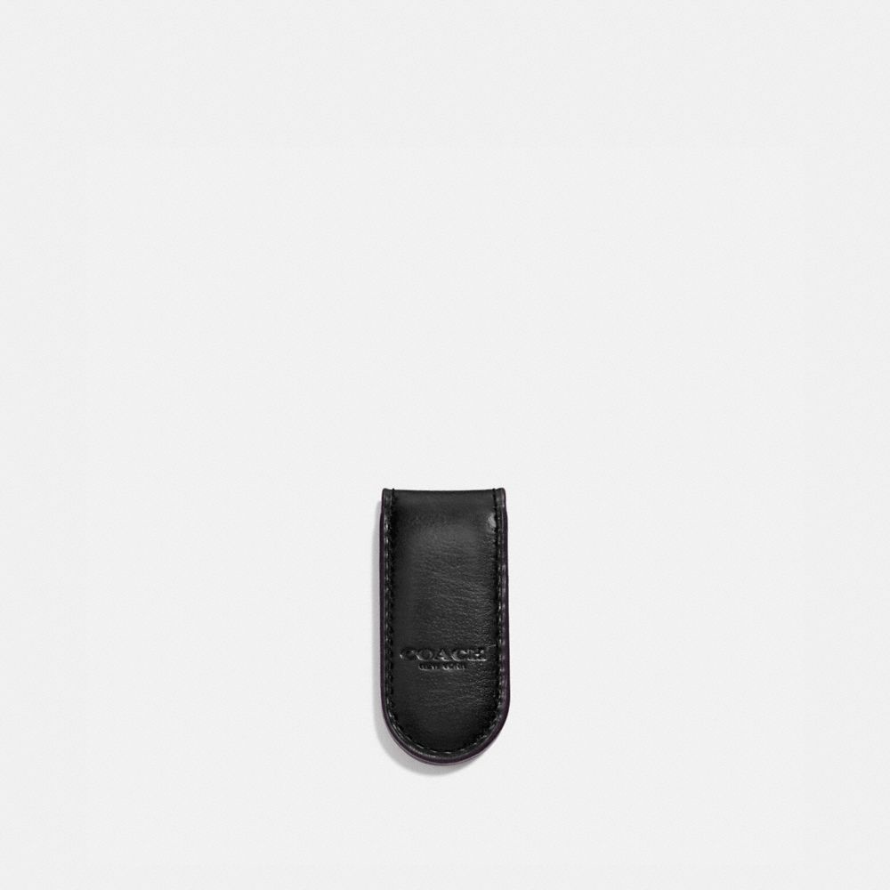 COACH®,MONEY CLIP,Leather,Black,Front View