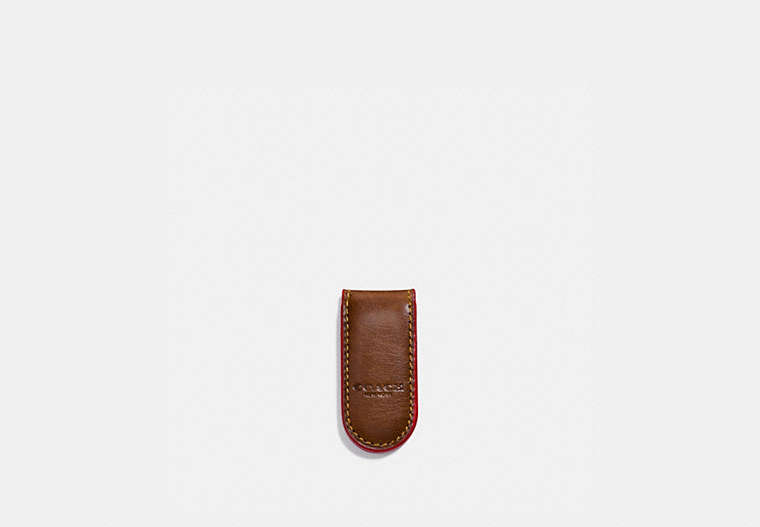 COACH®,MONEY CLIP,Leather,Saddle,Front View
