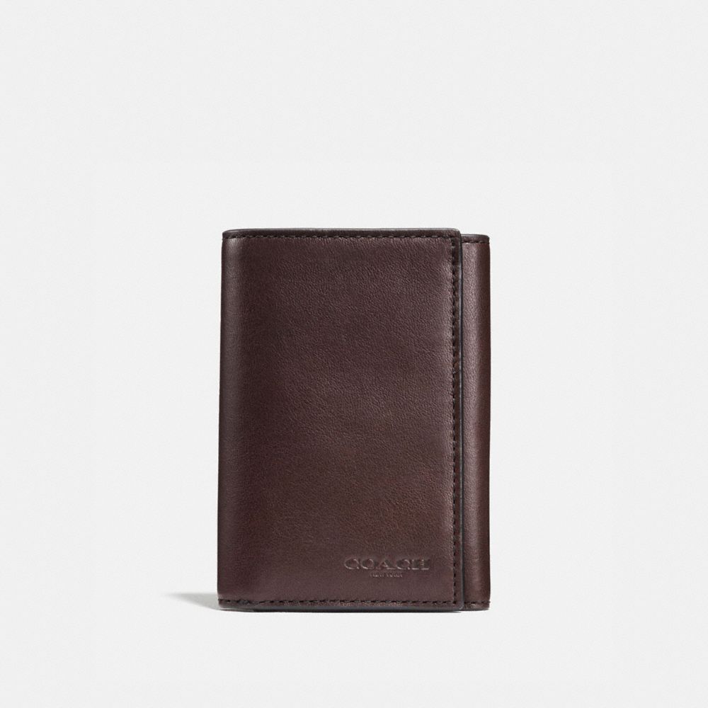 COACH®,TRIFOLD WALLET,Smooth Leather,Mahogany brown,Front View