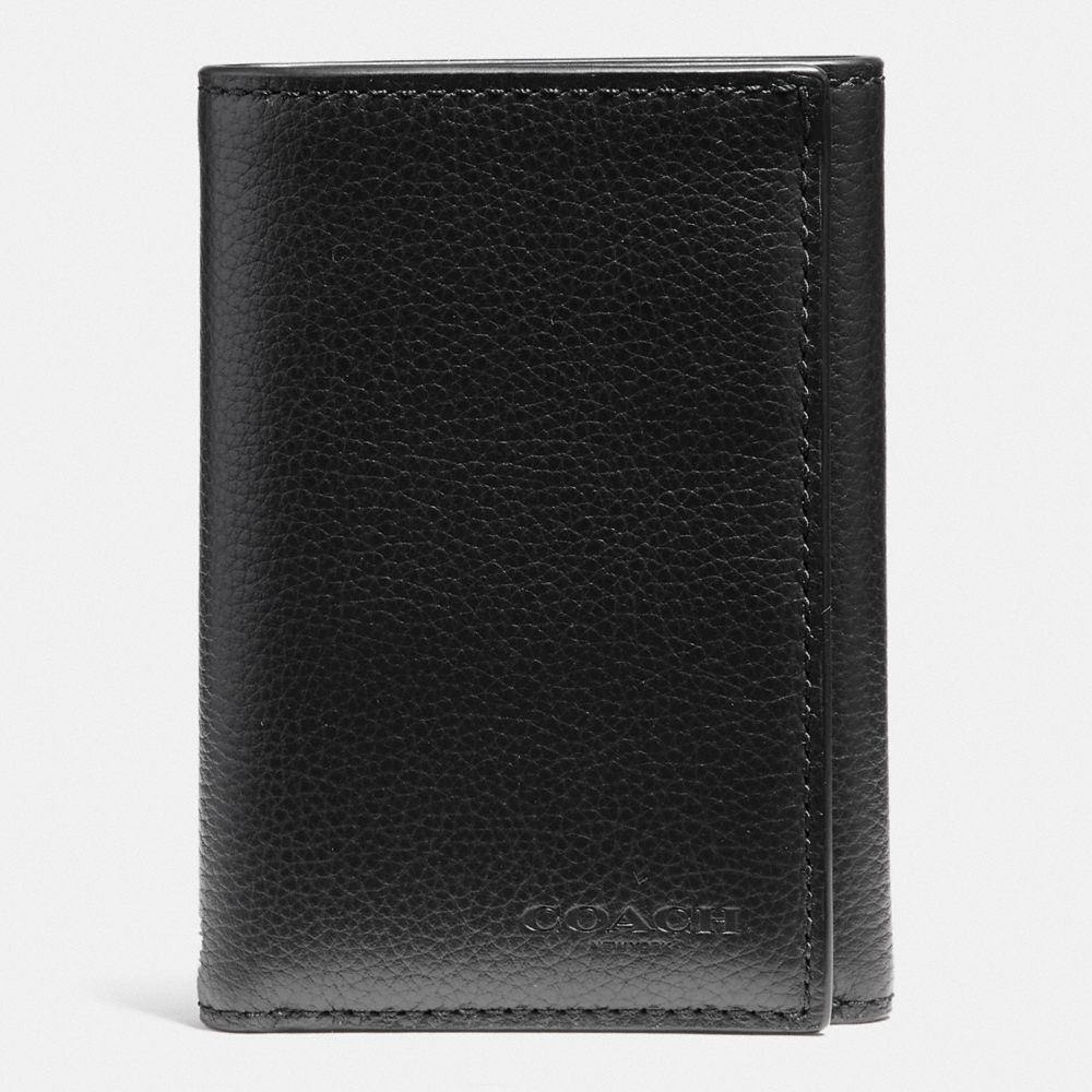 COACH®,TRIFOLD WALLET,Smooth Leather,Black,Front View