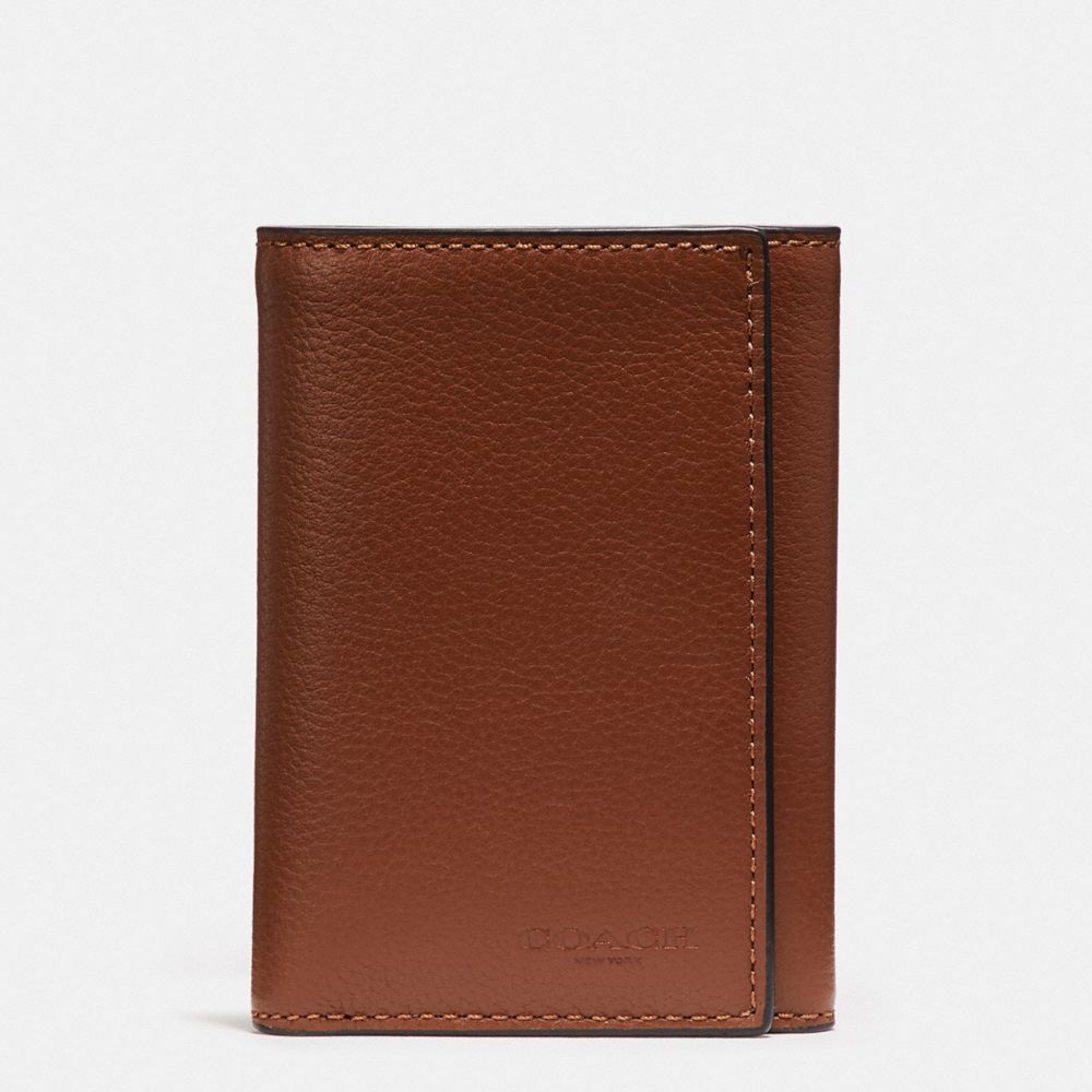 COACH®,TRIFOLD WALLET,Smooth Leather,Saddle,Front View
