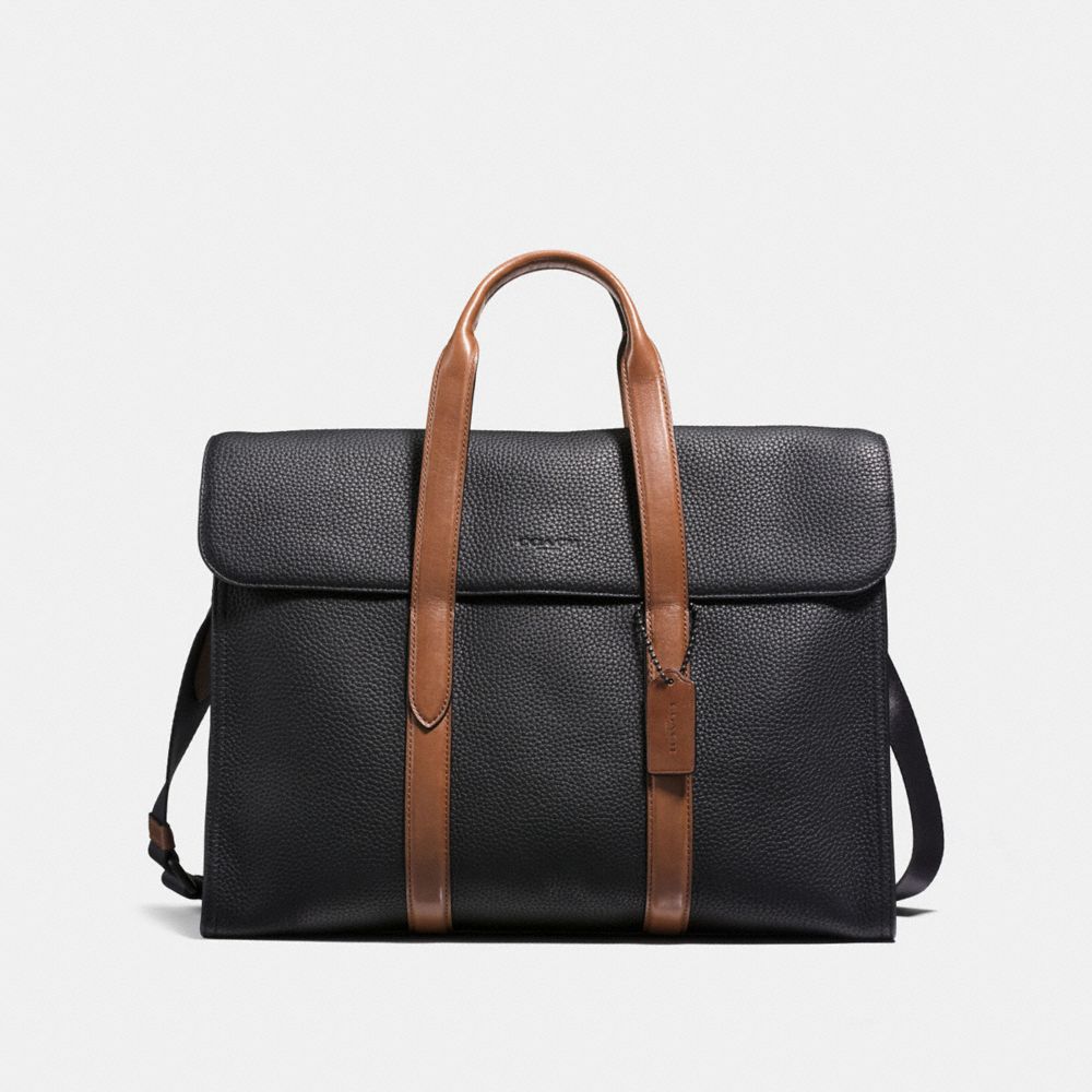 COACH®,HARNESS METROPOLITAN PORTFOLIO,Leather,Large,Black/Dark Saddle,Front View image number 0