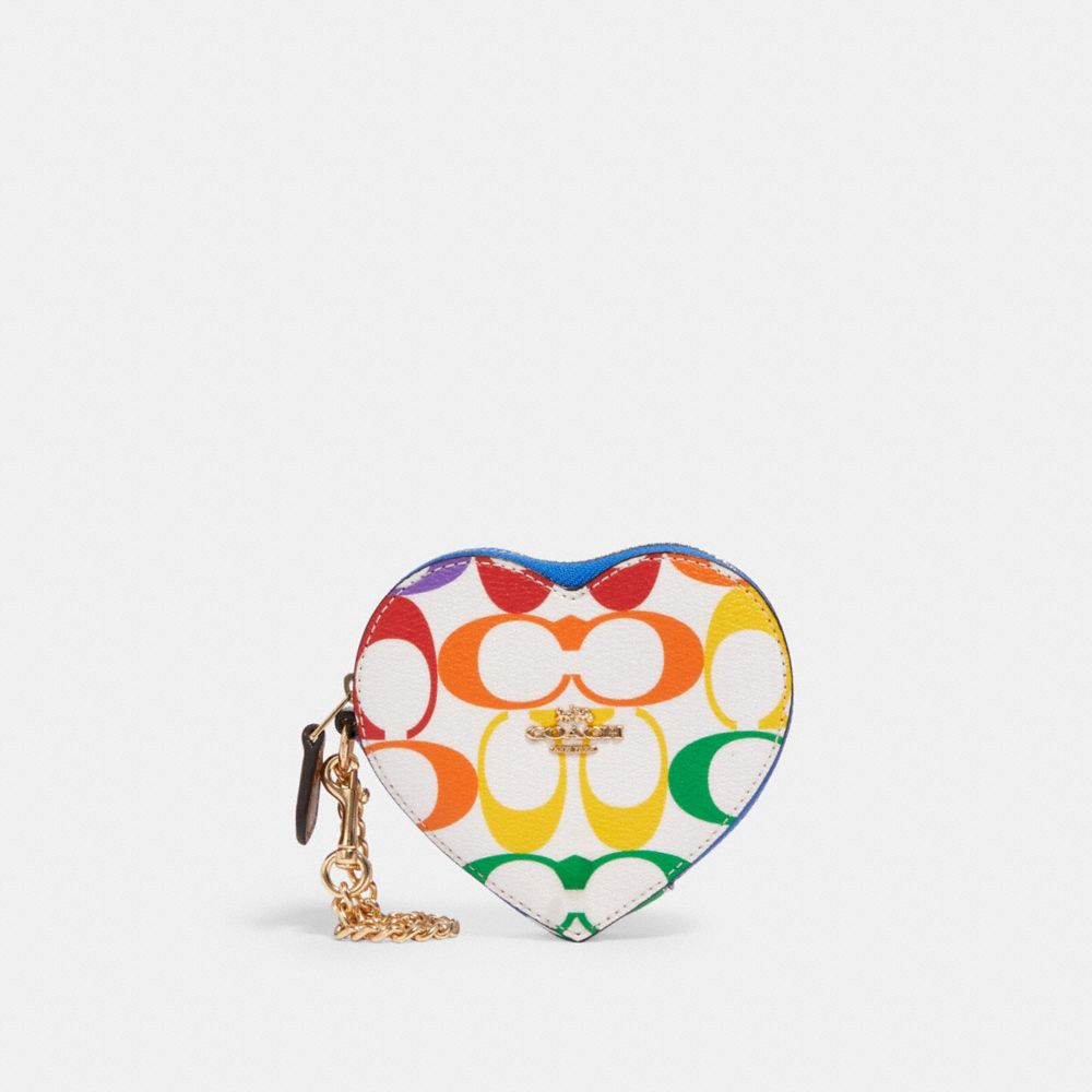 COACH® Outlet | Heart Coin Case In Rainbow Signature Canvas