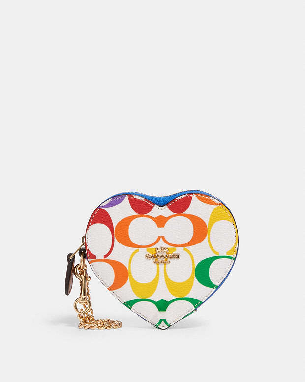 COACH® Outlet | Heart Coin Case In Rainbow Signature Canvas
