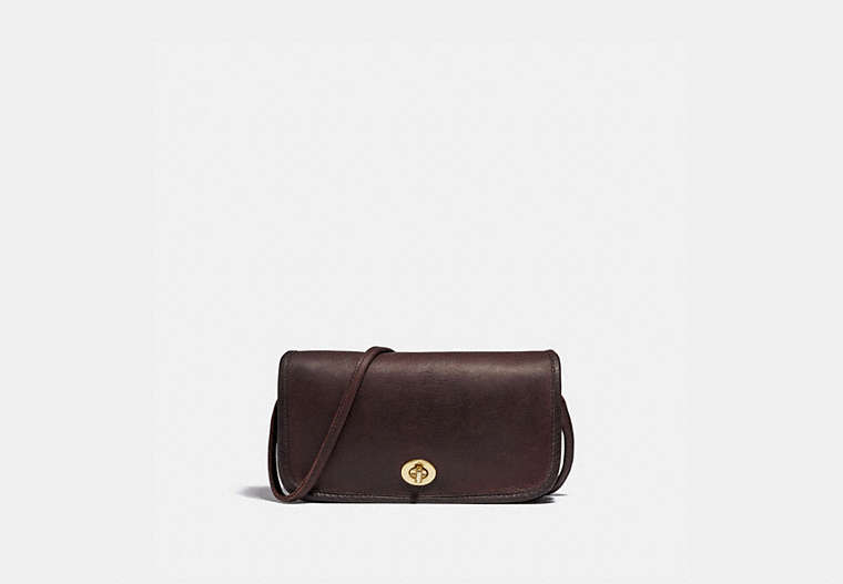 COACH®,VINTAGE DINKY CROSSBODY 9,Leather,Mini,Brass/Oxblood,Front View