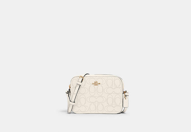 COACH®,MINI CAMERA BAG IN SIGNATURE LEATHER,Gold/Chalk,Front View