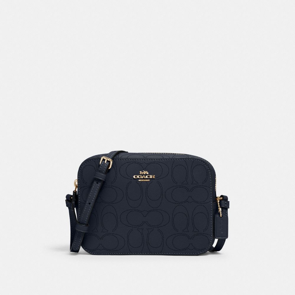 COACH®,MINI CAMERA BAG IN SIGNATURE LEATHER,Gold/Midnight,Front View