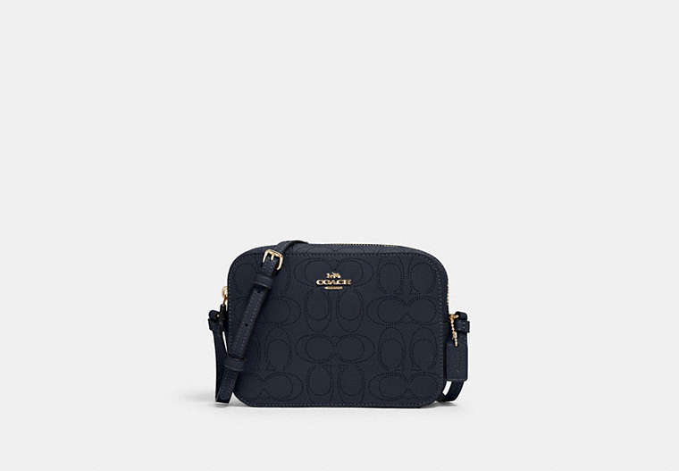 COACH®,MINI CAMERA BAG IN SIGNATURE LEATHER,Gold/Midnight,Front View