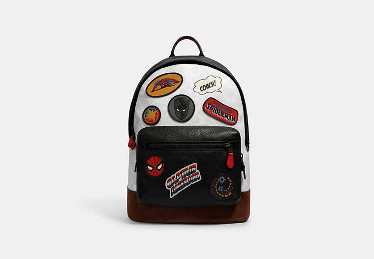 Coach │ Marvel West Backpack In Signature Canvas With Patches