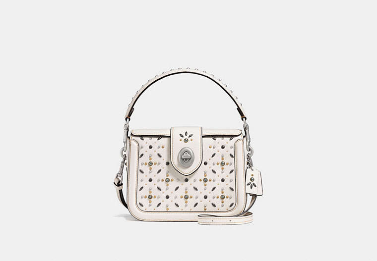 COACH®,PAGE CROSSBODY WITH PRAIRIE RIVETS,Leather,Small,Light Antique Nickel/Chalk,Front View