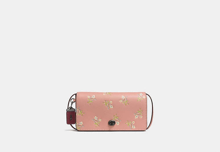 COACH®,DINKY WITH FLORAL BOW PRINT,Leather,Mini,Black Copper/Pink,Front View
