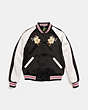 COACH®,REVERSIBLE SATIN VARSITY JACKET,Other,Black,Front View