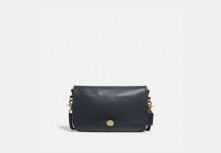 COACH®,RESTORED DINKY CROSSBODY 10,Leather,Brass/Midnight Navy,Front View