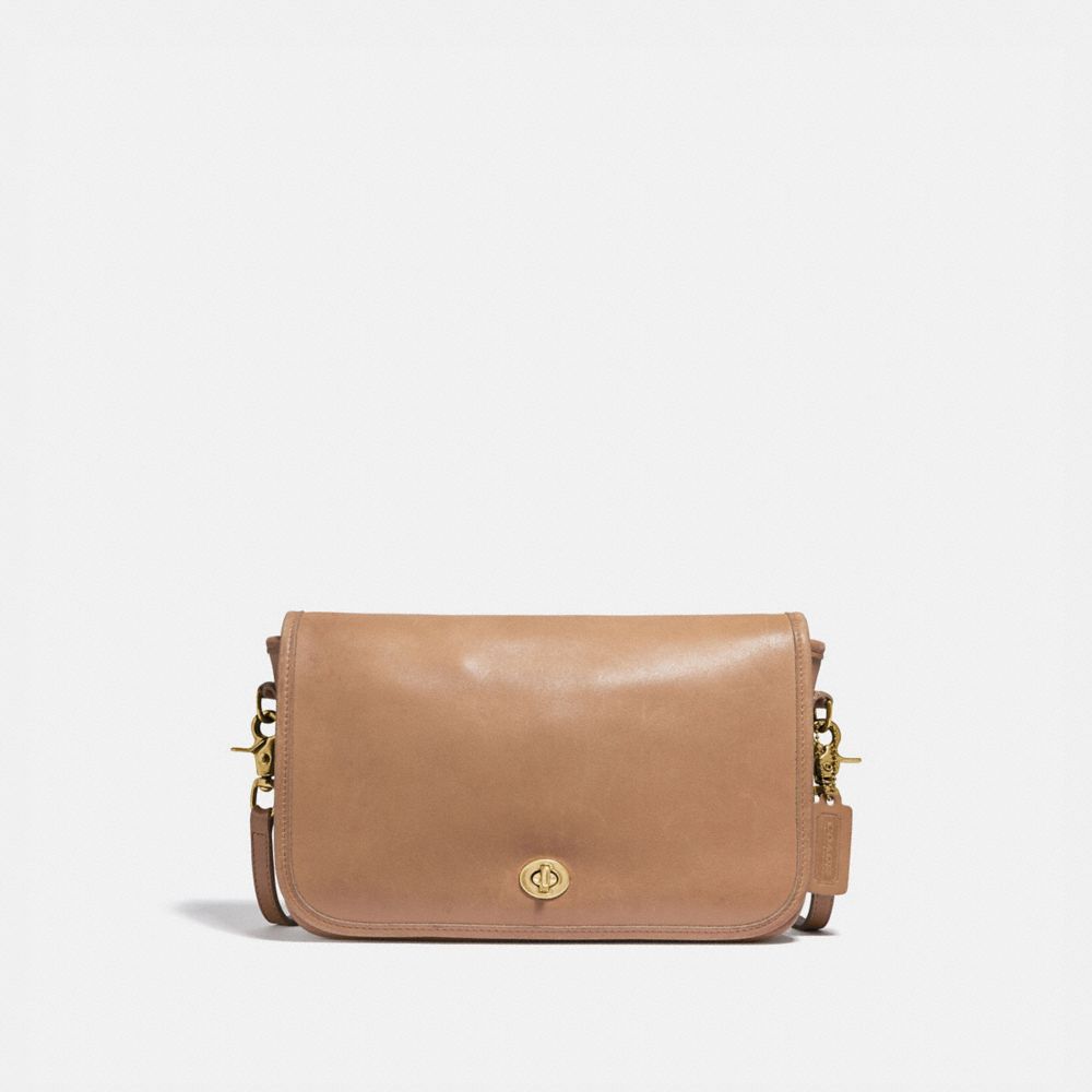 COACH®,RESTORED DINKY CROSSBODY 10,Leather,Brass/Tan,Front View