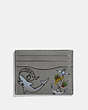COACH®,CARD CASE WITH TATTOO,Leather,HEATHER GREY,Front View