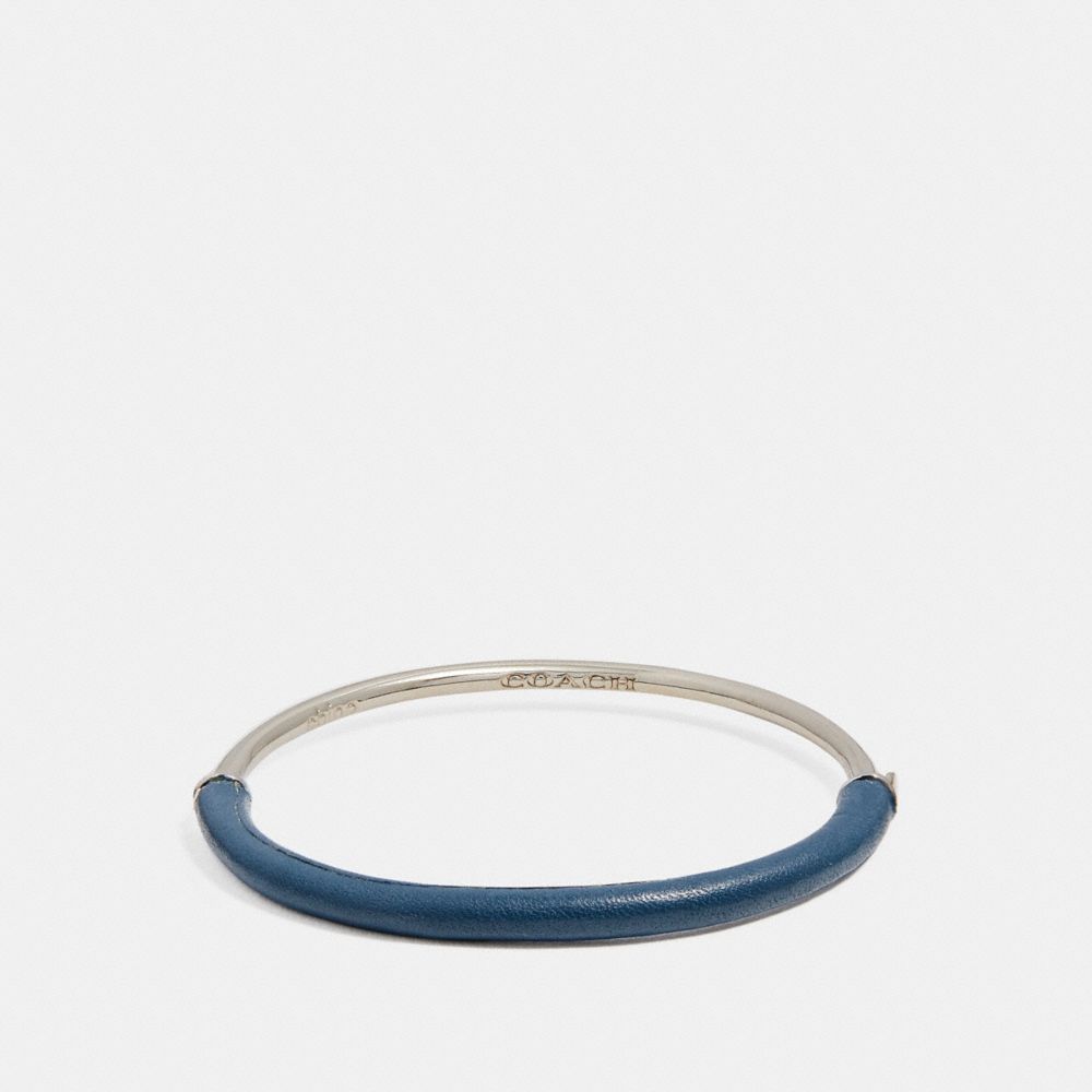 COACH®,WRAPPED BANGLE,Leather,Silver/Denim,Front View image number 0