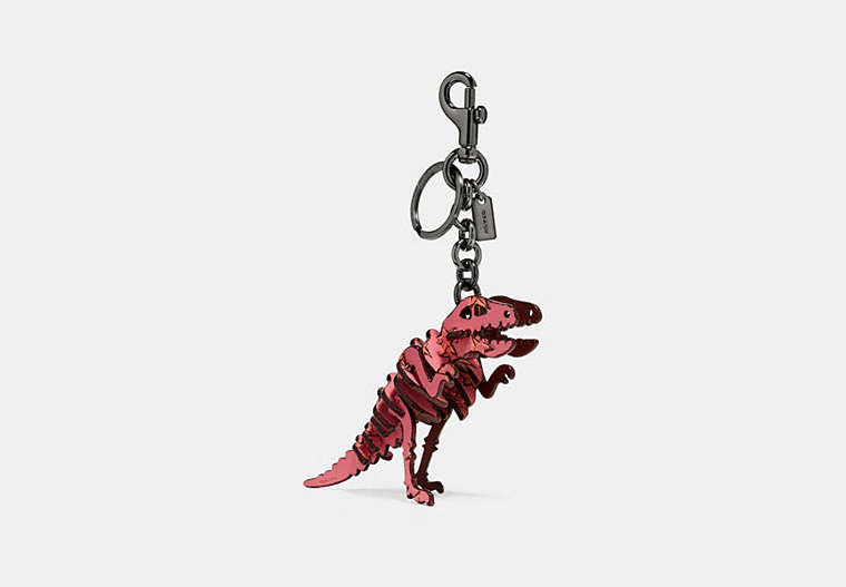 COACH®,SMALL PRINTED REXY BAG CHARM,Leather,Black/Bright Pink,Front View image number 0
