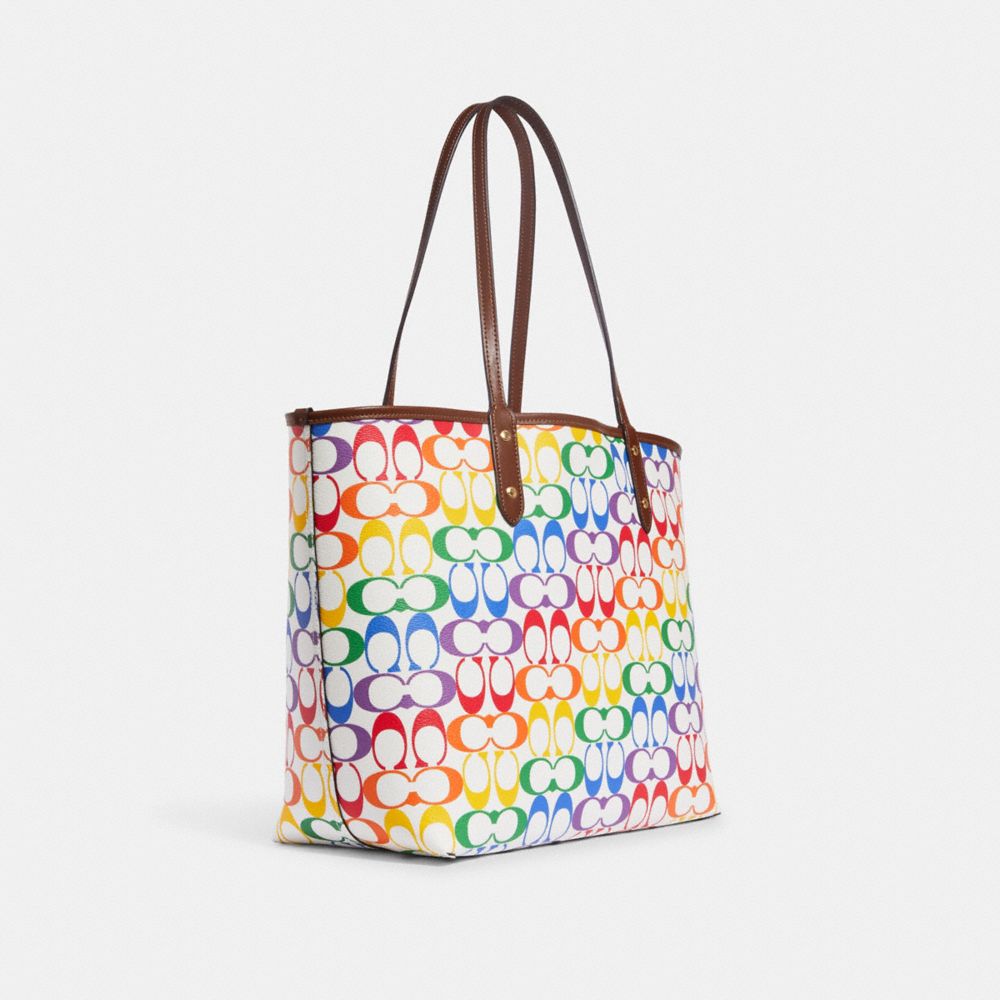 Reversible City Tote in Signature Canvas with PacMan Ghosts Print