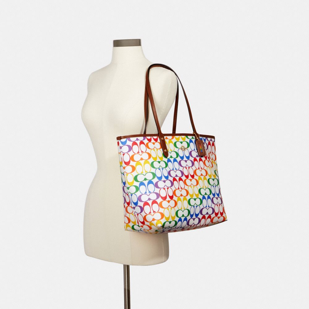 COACH® Outlet  City Tote In Rainbow Signature Canvas