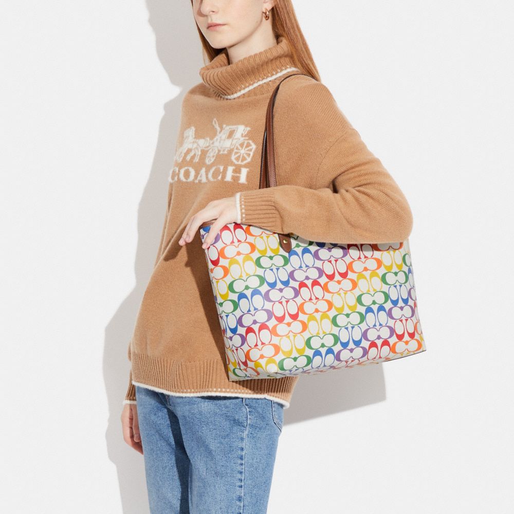 COACH Outlet Reversible City Tote In Rainbow Signature Canvas