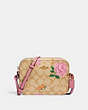 COACH®,MINI CAMERA BAG IN SIGNATURE CANVAS WITH PRAIRIE ROSE PRINT,Gold/Khaki Multi,Front View