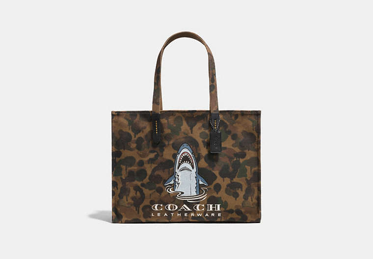 COACH®,SHARKY TOTE 42,Mixed Material,Army Green/Black Copper,Front View