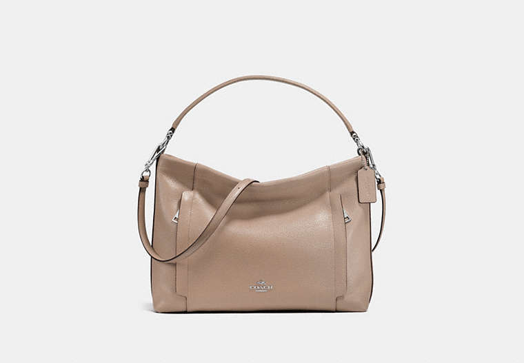 COACH®,SCOUT HOBO,Leather,Medium,Silver/Stone,Front View