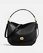 COACH®,TURNLOCK HOBO,Leather,Large,Light Gold/Black,Front View