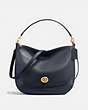COACH®,TURNLOCK HOBO,Leather,Large,Light Gold/Navy,Front View