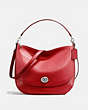 COACH®,TURNLOCK HOBO,Leather,Large,Silver/True Red,Front View