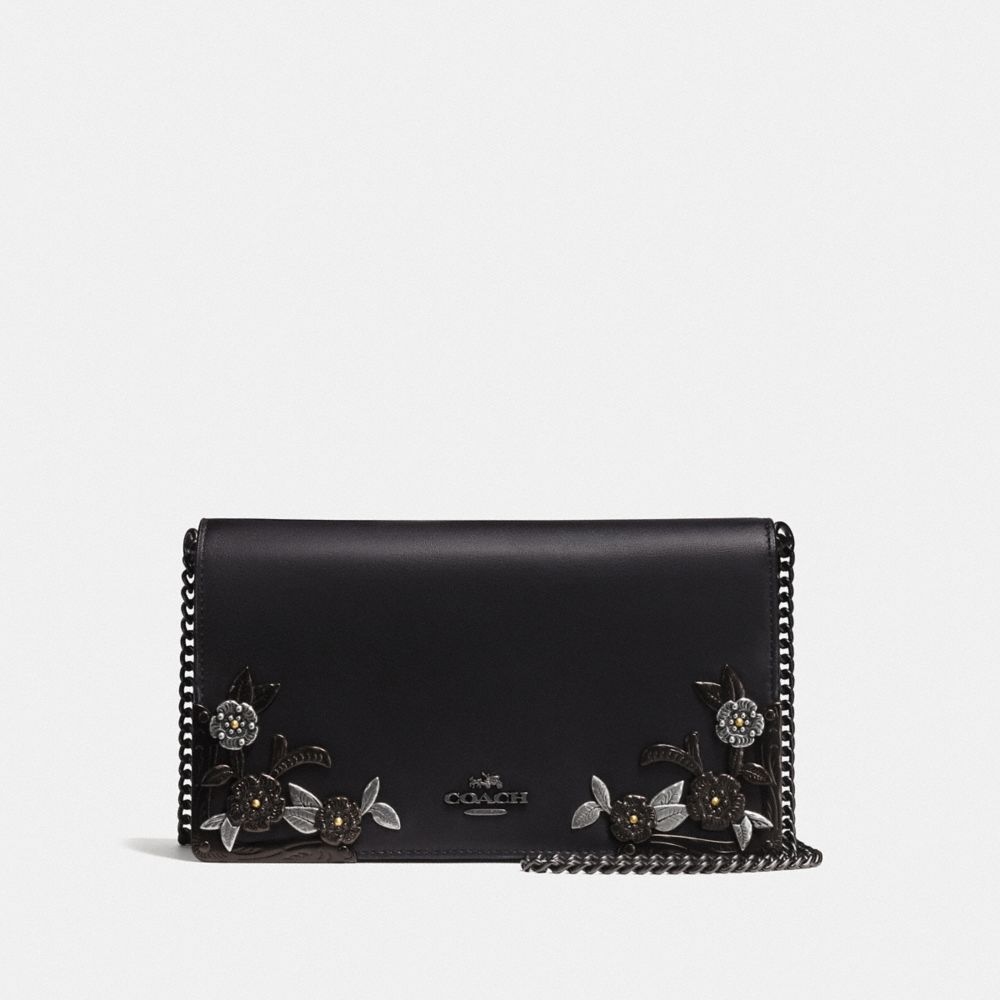Callie Foldover Chain Clutch With Metal Tea Rose