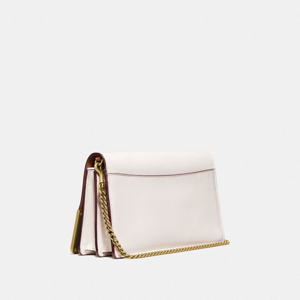 COACH®,Callie Foldover Chain Clutch With Metal Tea Rose,,Angle View