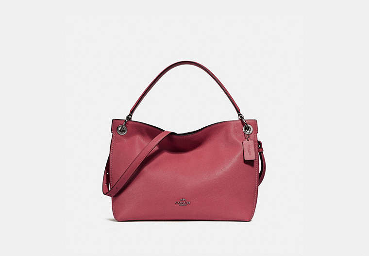 COACH®,CLARKSON HOBO,Pebbled Leather,Large,Gunmetal/Washed Red,Front View