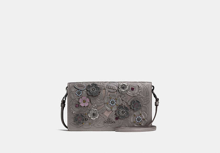 Foldover Crossbody Clutch With Metal Tea Rose Tooling
