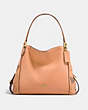 COACH®,EDIE SHOULDER BAG 31 WITH PATCHWORK TEA ROSE AND SNAKESKIN DETAIL,Leather,Large,Light Gold/Apricot,Front View