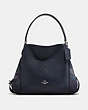 COACH®,EDIE SHOULDER BAG 31 WITH PATCHWORK TEA ROSE AND SNAKESKIN DETAIL,Leather,Large,Silver/NAVY,Front View