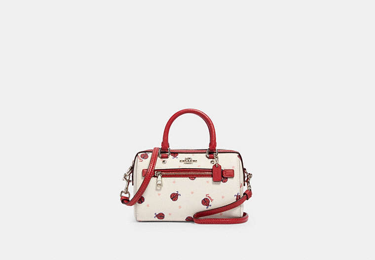 COACH®,MICRO ROWAN CROSSBODY WITH LADYBUG PRINT,mixedmaterial,Silver/Chalk/ Red Multi,Front View
