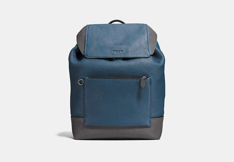 COACH®,MANHATTAN BACKPACK IN COLORBLOCK,Leather,Large,QB/DENIM/GRAPHITE,Front View