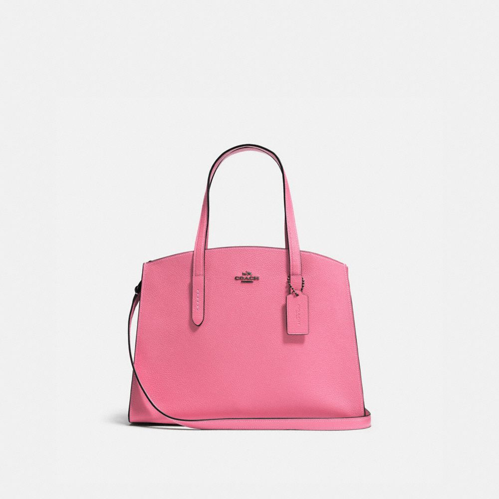 COACH®,CHARLIE CARRYALL,Pebbled Leather,Large,Gunmetal/Bright Pink,Front View