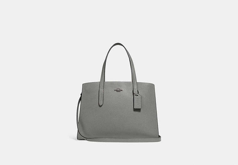 COACH®,CHARLIE CARRYALL,Pebbled Leather,Large,Dark Gunmetal/Heather Grey,Front View