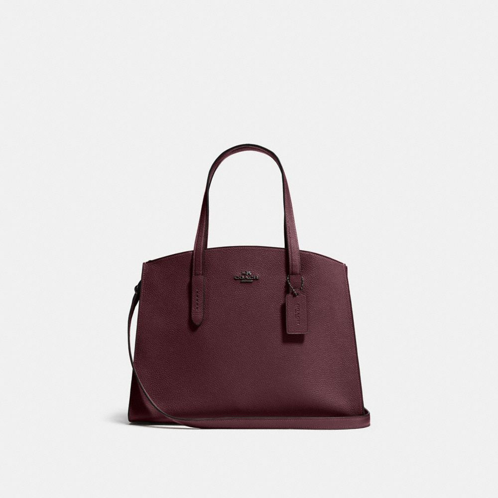 COACH®,CHARLIE CARRYALL,Pebbled Leather,Large,Dark Gunmetal/Oxblood,Front View