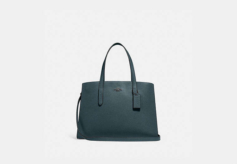 COACH®,CHARLIE CARRYALL,Pebbled Leather,Large,Gunmetal/Cypress,Front View